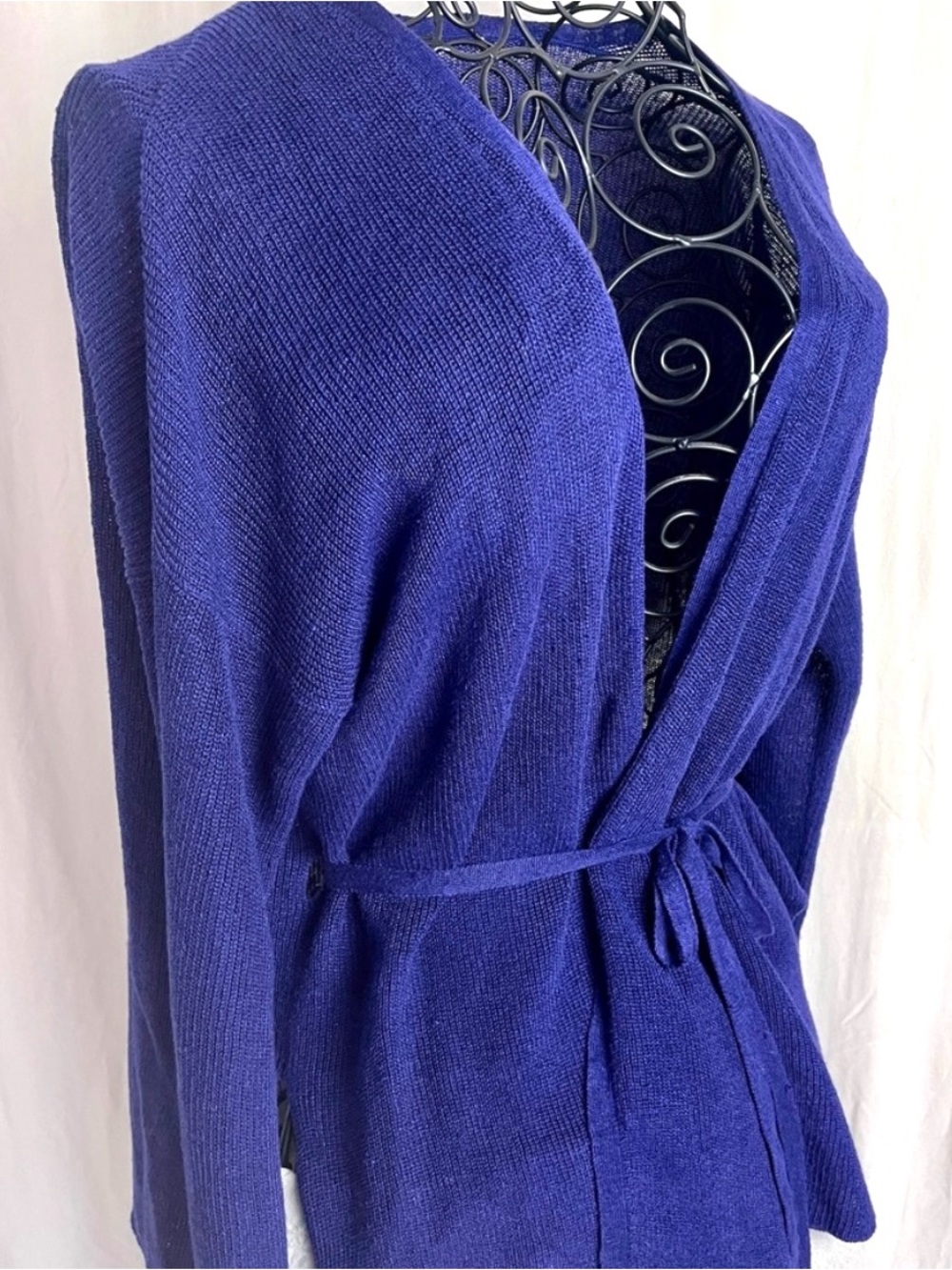 JOSEPH 100% Linen Knit Cardigan Belted Cobolt Blue M | Lightweight Luxe